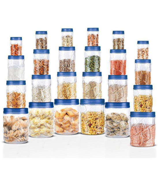 Milton Vitro Plastic Pet Storage Jar and Container, Set of 24 (6 pcs x 300 ml Each, 6 pcs x 700 ml Each, 6 pcs x 1.4 Ltrs Each, 6 pcs x 2 Ltrs Each), Blue - Blue