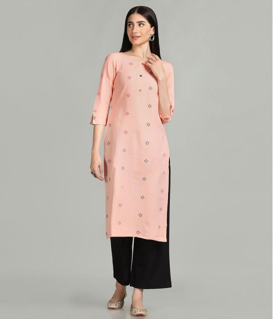 Hritika - Peach Cotton Blend Women's Straight Kurti ( Pack of 1 ) - None