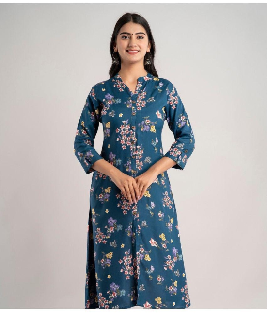 MAUKA - Blue Rayon Womens Front Slit Kurti ( Pack of 1 ) - None