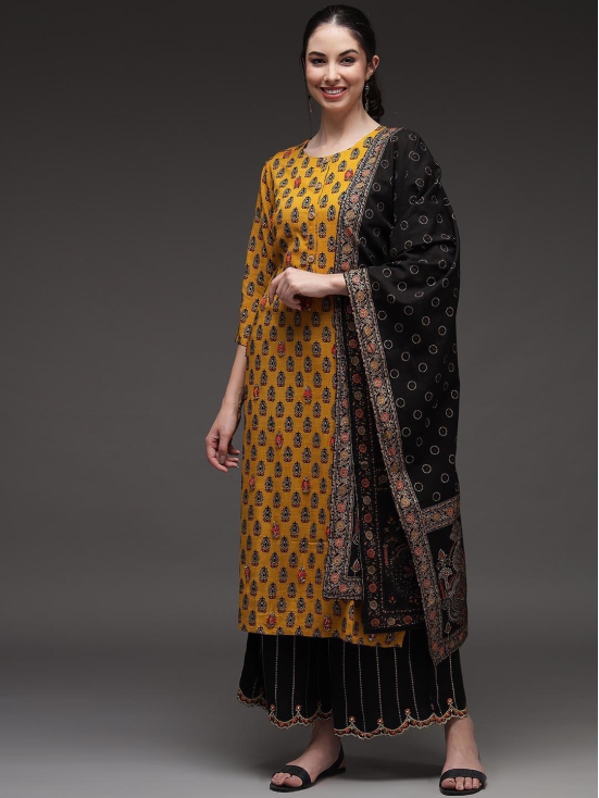 Women's Mustard Rayon Slub Straight Ethnic Set-S / Mustard