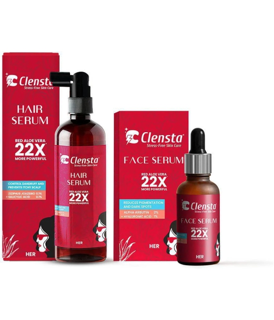 Clensta Face Serum With 2% Alpha Arbutin & 2% Hyaluronic Acid 30 ml & Hair Serum Infused With Ziziphus Joazeiro & Salicylic Acid 100ml