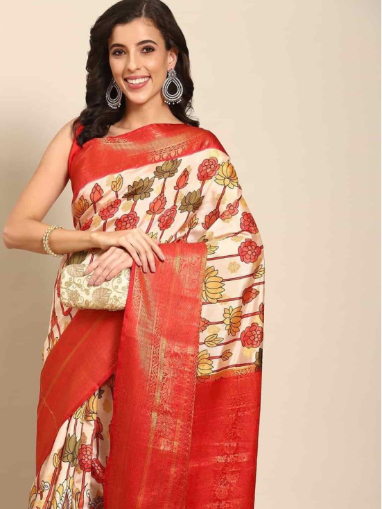 Women's Kalamkari Print with Regal Weave Silk Saree With Unstiched Blouse Piece