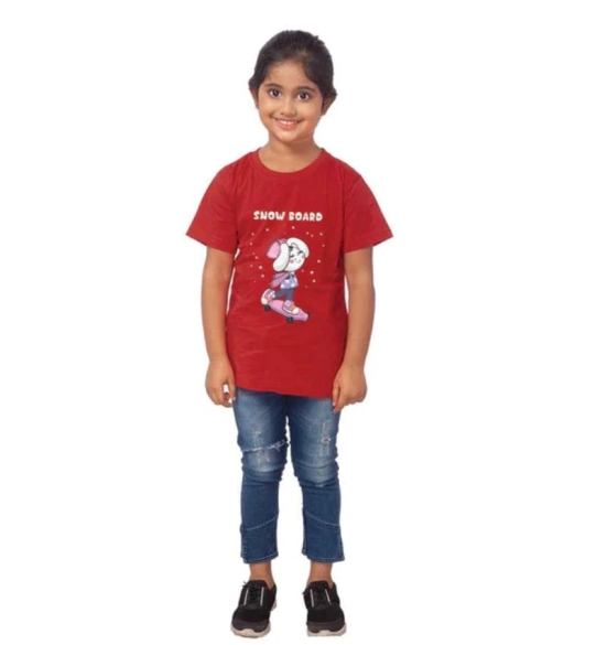 Girls Cotton Snow Board Half Sleeve TShirt (Maroon) PID41472