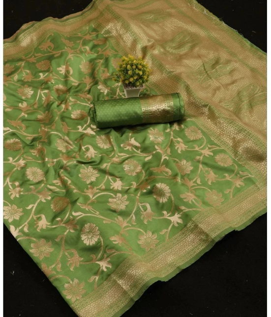 Gazal Fashions Banarasi Silk Embellished Saree With Blouse Piece - Green ( Pack of 1 ) - Green