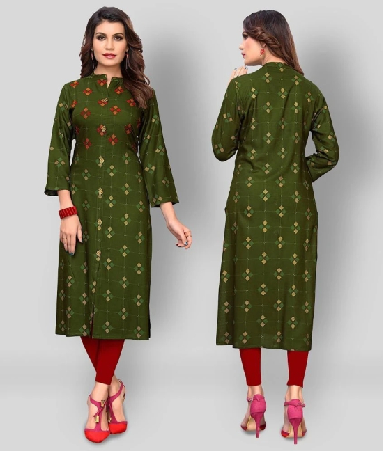 Vbuyz - Green Rayon Womens Front Slit Kurti ( Pack of 1 ) - XL