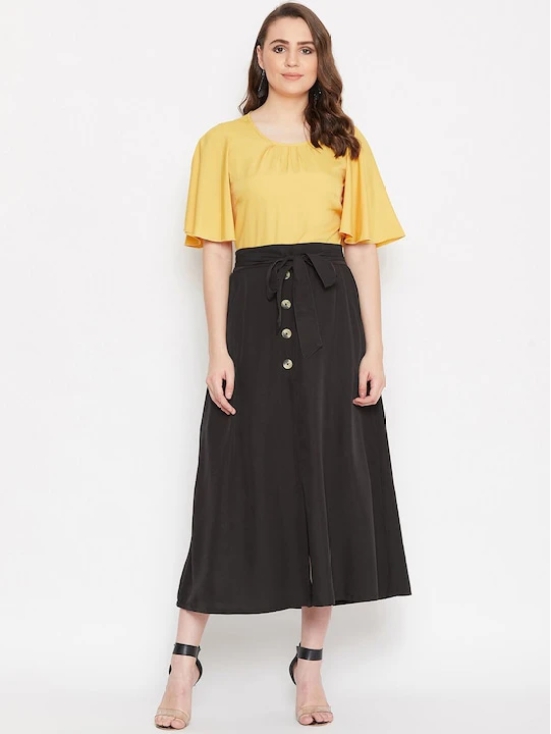 Women Yellow & Black Solid Top with Skirt