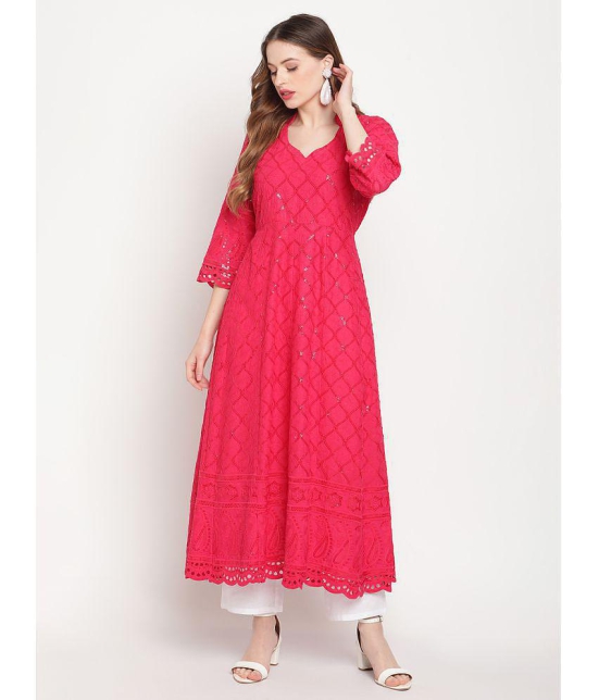 Queenley - Pink Cotton Women's Flared Kurti - None