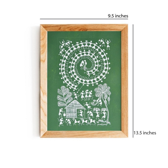 warli painting tarpa dance (green)WLC06