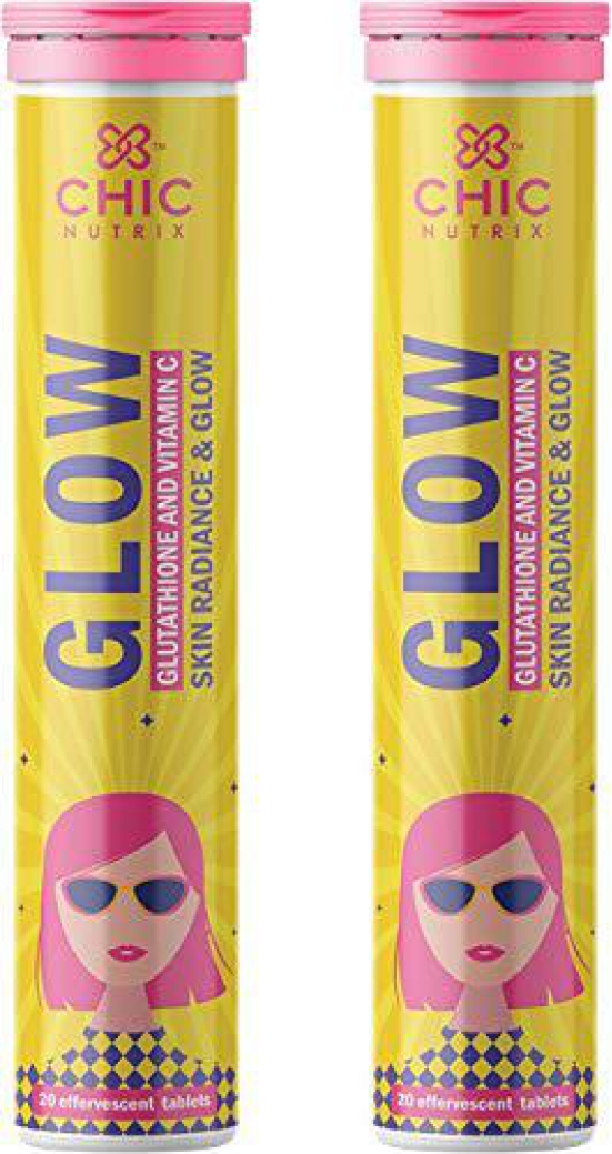 Chicnutrix Glow- Effervescent Glutathione Tablets for Glowing Skin Made with Japanese Glutathione (500 mg) & Vitamin C (40 mg)- 40 Effervescent Glutathione Tablets. Strawberry & Lemon Flavor