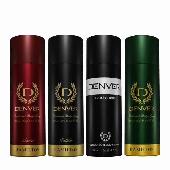 Honour, Caliber, Black code  & Hamilton Deo For Men (800 ml, Pack of 4)