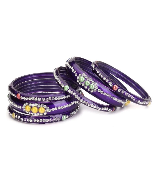 Somil Purple Color 2 Kada & 4 Bangle Set decorative With Colorful Beads & Stones With Safety Box-DK_2.4 - None