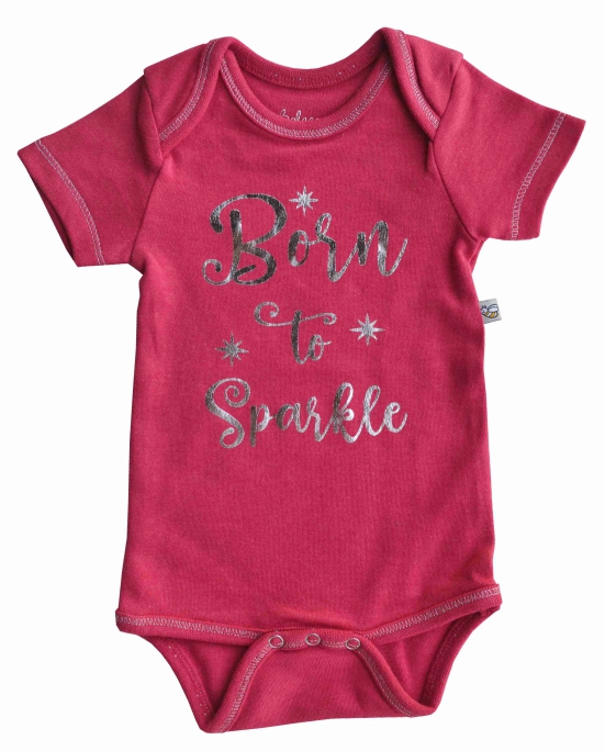 Born To Sparkle Coral Printed Baby Body/Onesie(100% Cotton Interlock)