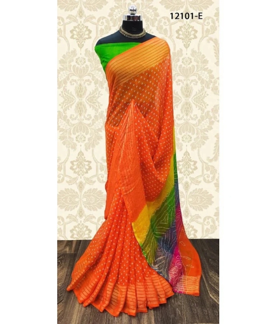 Bhuwal Fashion Chiffon Printed Saree With Blouse Piece - Orange ( Pack of 1 ) - Orange