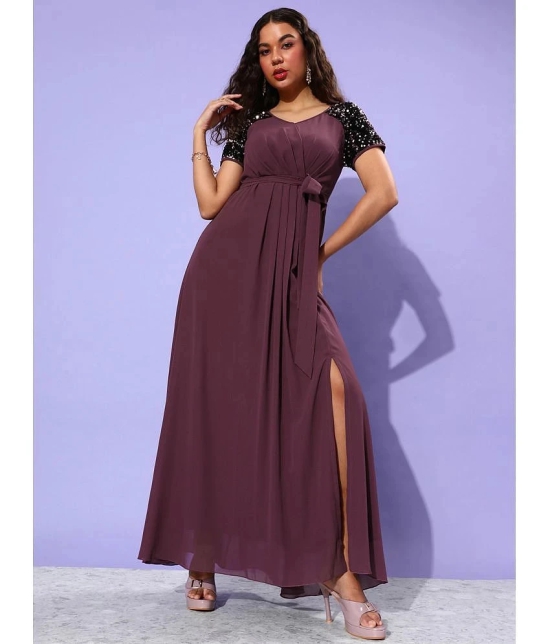 Miss Chase Polyester Embellished Full Length Womens Wrap Dress - Mauve ( Pack of 1 ) - None