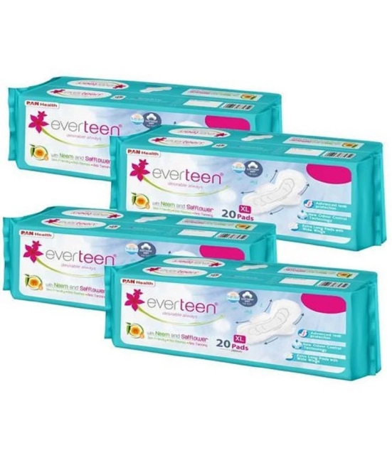 everteen XL Cottony-Dry Sanitary Pads (Neem, Safflower) 80pcs Sanitary Pad (Pack of 4)