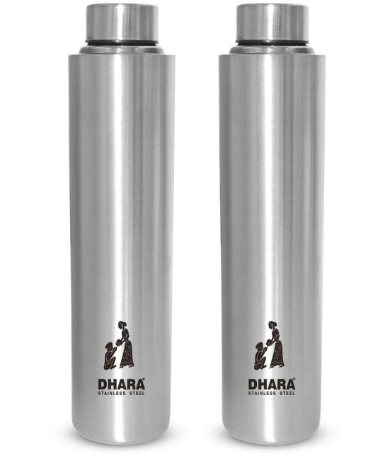 Dhara Stainless Steel Silver Stainless Steel Fridge Water Bottle 1000 mL ( Set of 2 ) - Silver