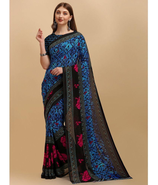 LEELAVATI - Blue Georgette Saree With Blouse Piece ( Pack of 1 ) - Blue