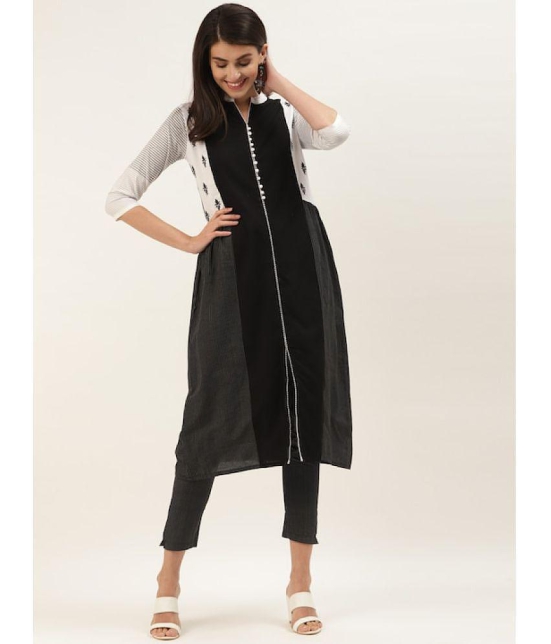 Varanga Cotton Blend Colorblock Kurti With Pants Womens Stitched Salwar Suit - Black ( Pack of 1 ) - None