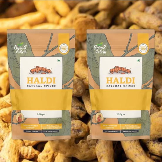 Hand Stone Grounded Haldi | Turmeric Powder | 200gm | High Curcumin Content | Unprocessed | Chemical free-400gm ( Pack of 2 )