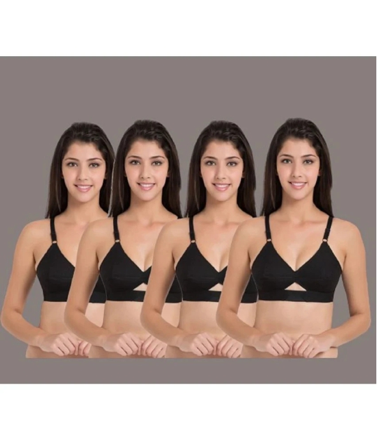 Zourt - Black Cotton Non Padded Womens Everyday Bra ( Pack of 4 ) - None