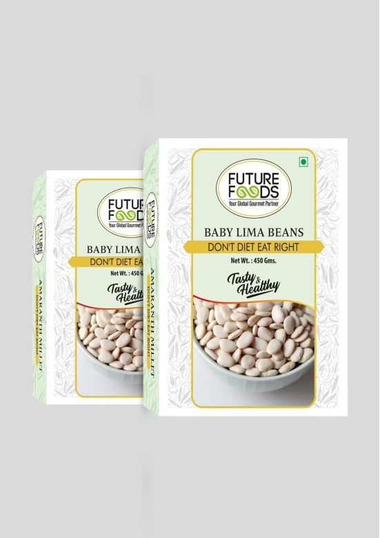 Future Foods Baby Lima Beans | Butter Beans | Good Source of Dietary Fiber & Iron | Fat-Free Source of High-Quality Protein | Mild Flavour & Creamy Texture | 450g (Pack of 2)