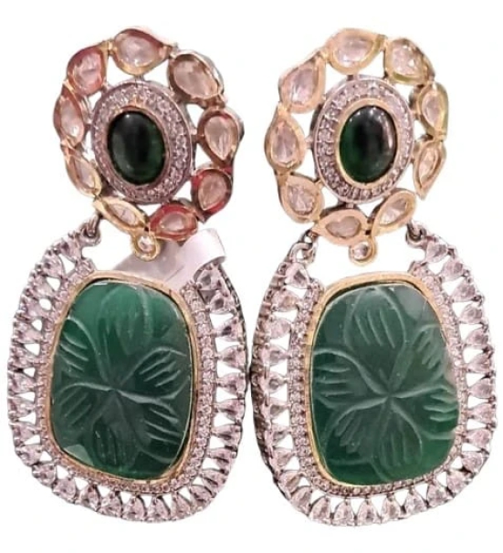 925 Sterling Silver Green Onyx & Cubic Zirconia Dangle Earrings