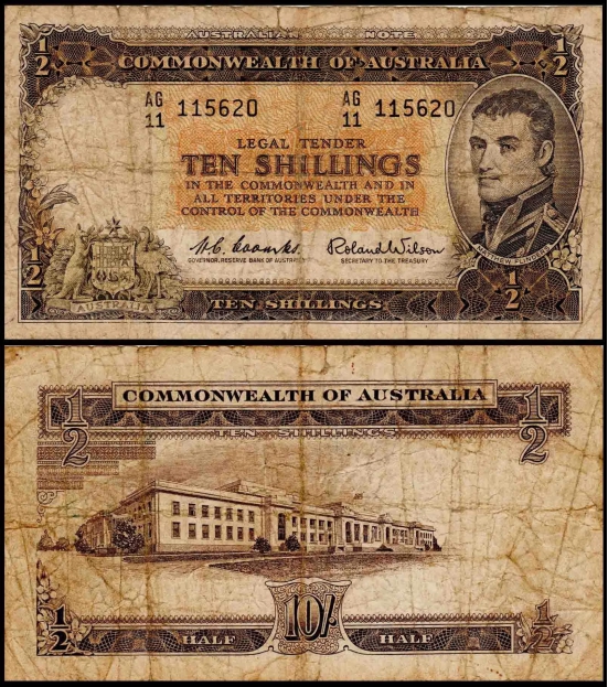 Australia 10  Shillings Very Used & Damaged Banknote