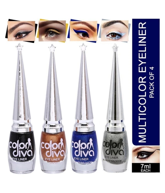 Color Diva Eye Liner, Water Resistant, Long-Lasting, 6ml Metallic & Matte Finish Pack of 4