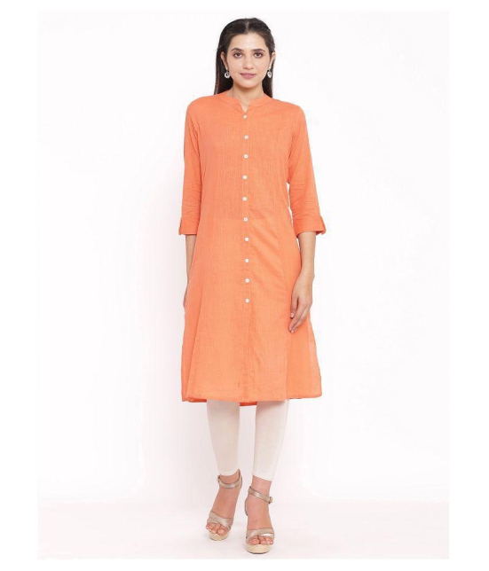 FabbibaPrints - Peach Cotton Women's Straight Kurti - XL