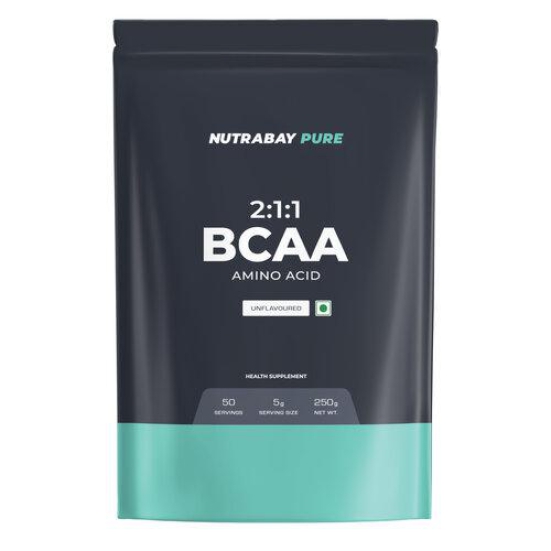 Nutrabay Pure BCAA 2:1:1-5g Vegan BCAAs, Intra/Post Workout Energy Drink - 250g Unflavoured