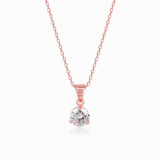 Rose Gold Classic Zircon Pendant with Link Chain