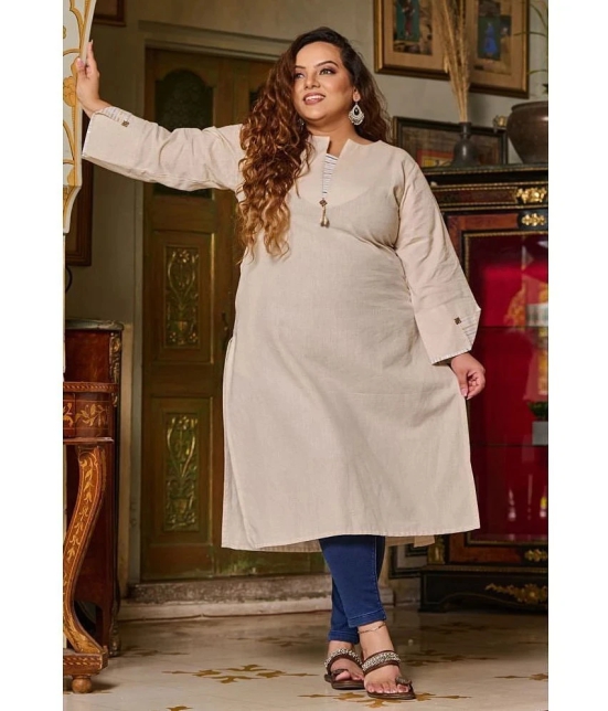 PrettyPlus by Desinoor.com Cotton Blend Solid Straight Womens Kurti - Off White ( Pack of 1 ) - None