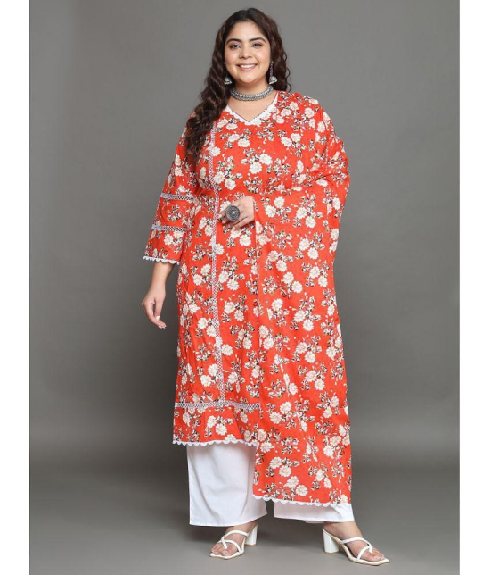 Tissu Cotton Printed Kurti With Palazzo Womens Stitched Salwar Suit - Orange ( Pack of 1 ) - None