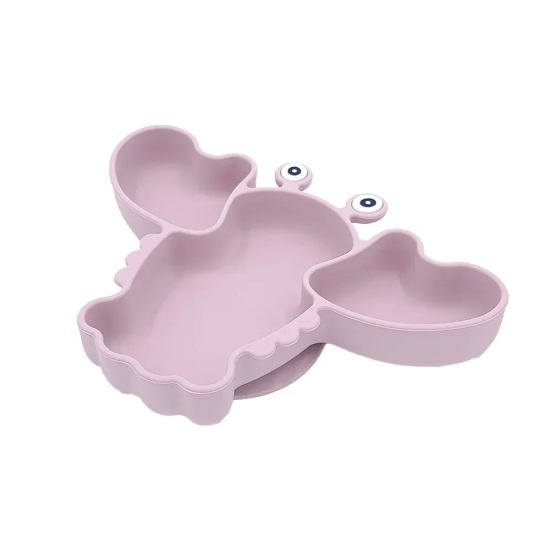 Silicone Kids Dining Plate Pink-Crab