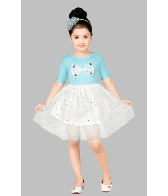 Coxxup Sky Blue Net Girls Fit And Flare Dress ( Pack of 1 ) - None