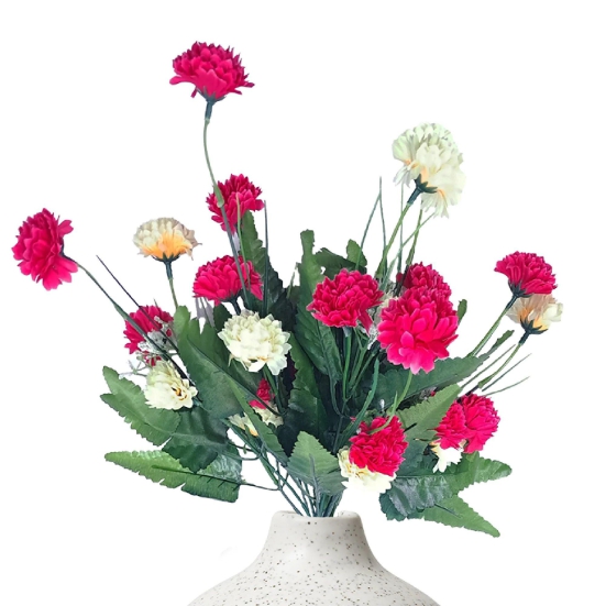 Small Carnations Artificial Flowers Dark Pink-White