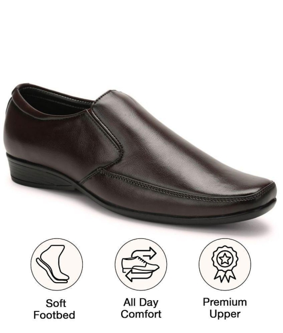 UrbanMark Men Light Weight Square-Toe Faux Leather Slip-On Formal Shoes- Brown - None