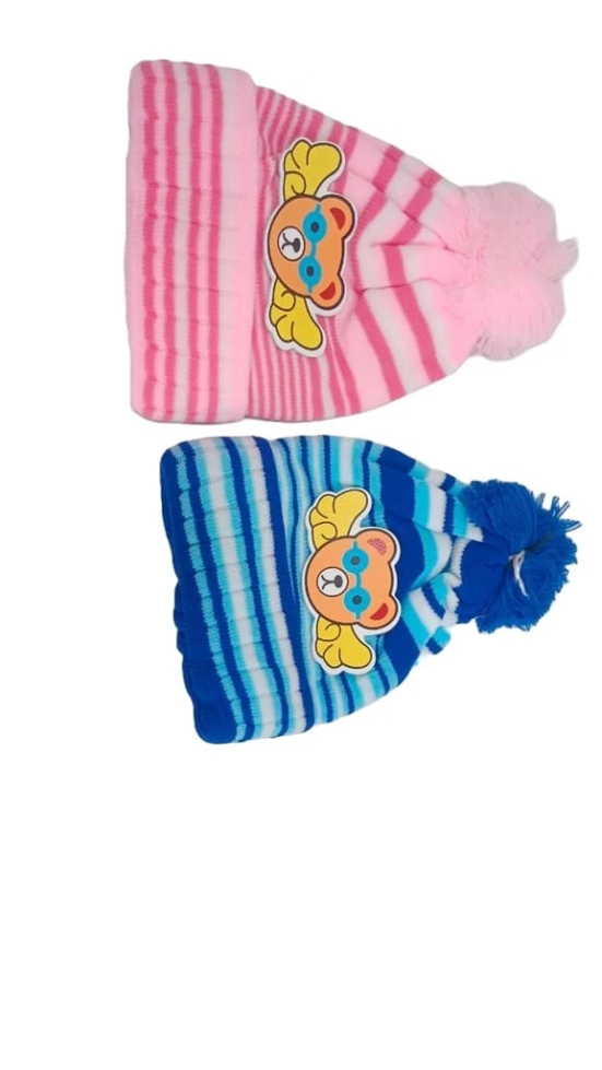 Striped Knit Beanie Hat with Pom Pom for Kids