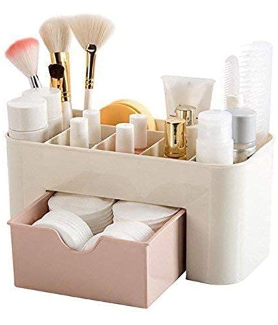 KP Mart Multi Functional Makeup Storage Box with Holder Dust Proof Cosmetic Organizer Water Proof Box for Desktop Bathroom, Dresser, Vanity and Countertop Cosmetic Box Plastic - Multicolor