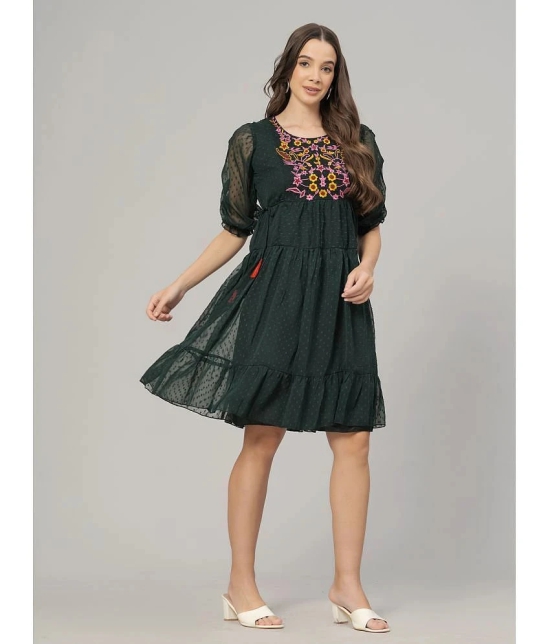 JC4U Crepe Embroidered Knee Length Womens Fit & Flare Dress - Green ( Pack of 1 ) - None