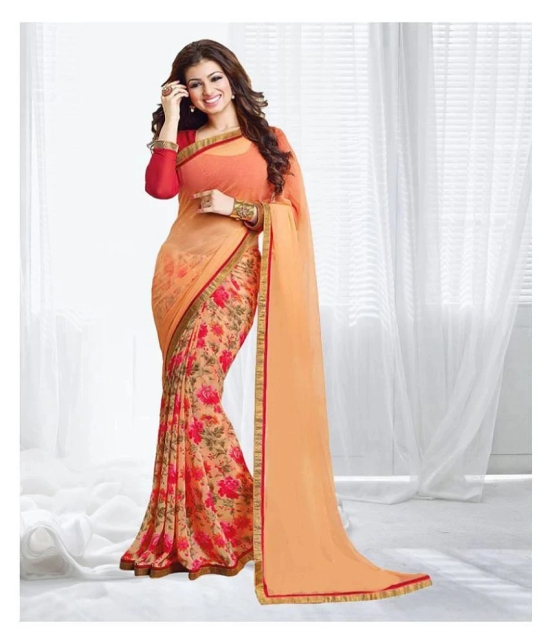 Gazal Fashions - Orange Chiffon Saree With Blouse Piece (Pack of 1)