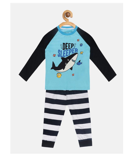 Lazy Shark - Navy Blue Cotton Blend Girls Night Suit Set ( Pack of 1 ) - None