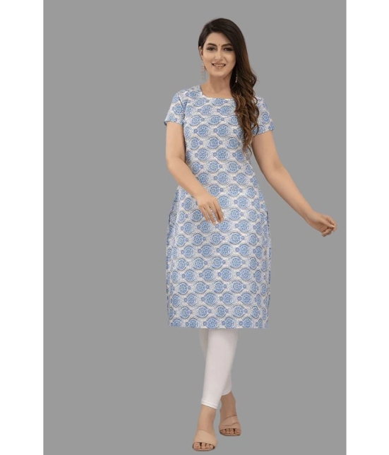 Frionkandy - Light Blue Cotton Womens Straight Kurti ( Pack of 1 ) - None