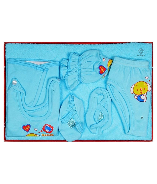 Sathiyas Blue Cotton 5 Pcs Gift Pack - 0-6 Months