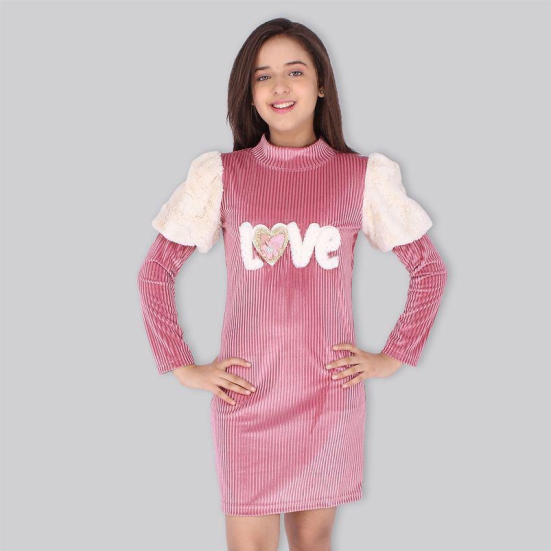 Cutecumber - Pink Velvet Girls Bodycon Dress ( Pack of 1 ) - None