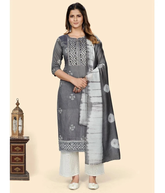 Vbuyz - Grey Chanderi Womens Straight Kurti ( Pack of 1 ) - None