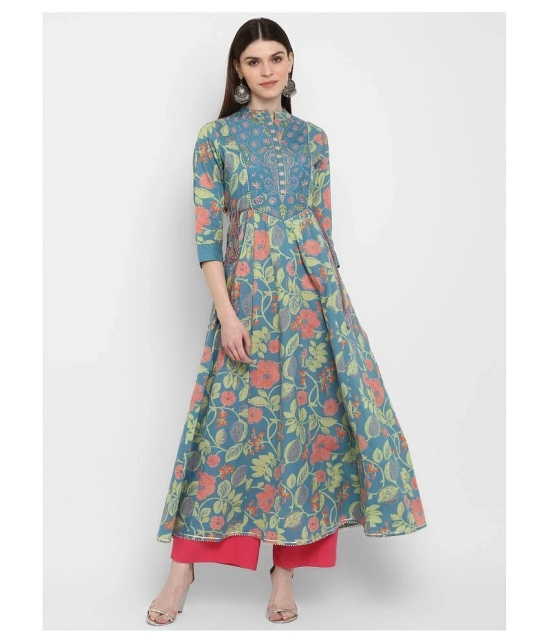 Vbuyz Turquoise Cotton Anarkali Kurti - M