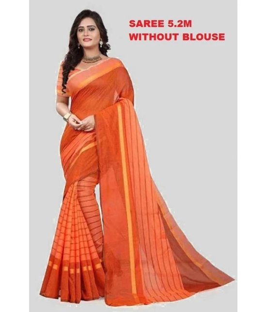 Sadhvi Cotton Blend Striped Saree Without Blouse Piece - Orange ( Pack of 1 ) - Orange