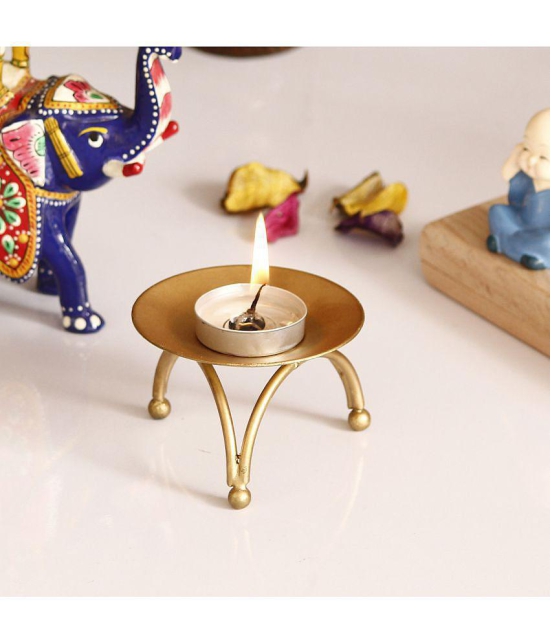 eCraftIndia Gold Table Top Aluminium Tea Light Holder - Pack of 1