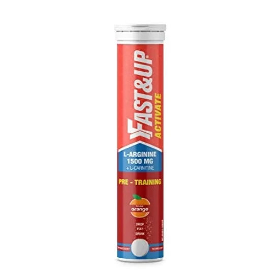 Fast&Up Activate- Caffeine Free Pre-training Drink- 1500 mg L-Arginine & other Active Nutrients- Prevents Exercise Induced Oxidative Stress, Boosts Stamina & Metabolism- Orange Flavour- 20 Efferv